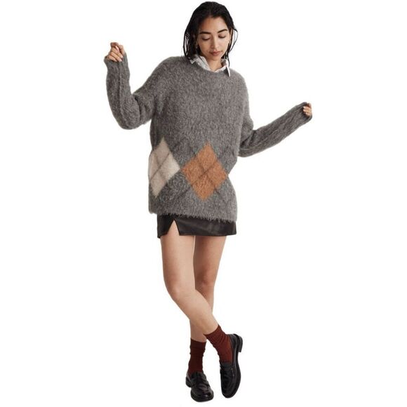 New! Madewell Gray Argyle Sweater Sz XXS - Picture 1 of 7